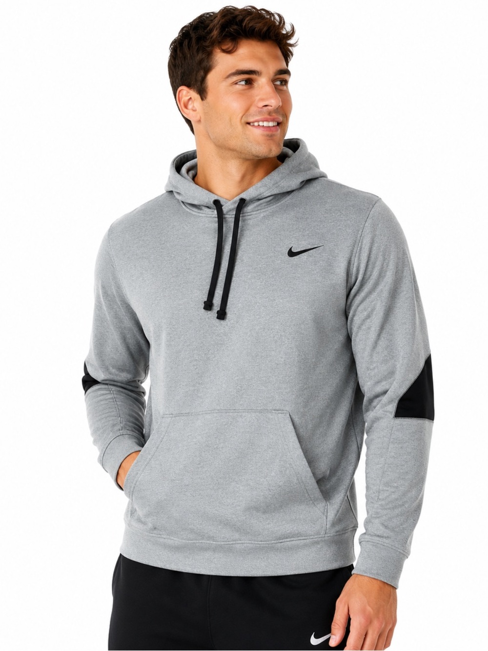 Nike Therma-FIT Fleece Gray Black Pullover Hoodie Men’s L